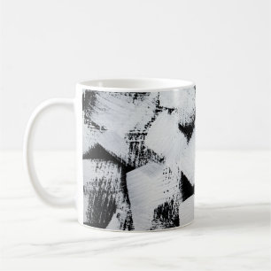 Caneca De Café Tela pintada abstrata preta e branca.