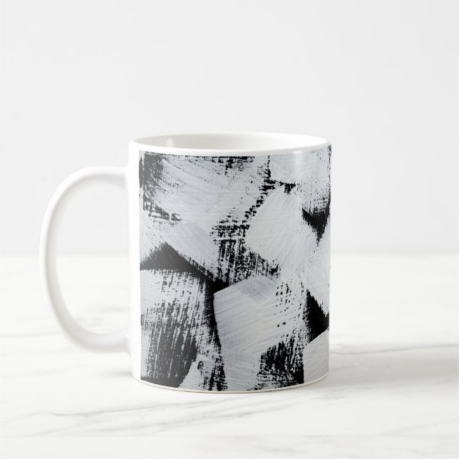 Caneca De Café Tela pintada abstrata preta e branca. (Esquerda)