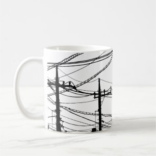 Caneca De Café Telefone antigo e linhas de alimentação
