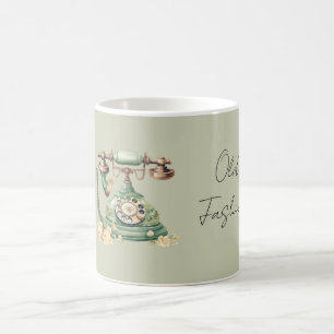 Caneca De Café Telefone Antigo Floral Verde