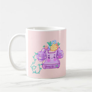 Caneca De Café Telefone Kawaii Vintage (Jovem de Coração)