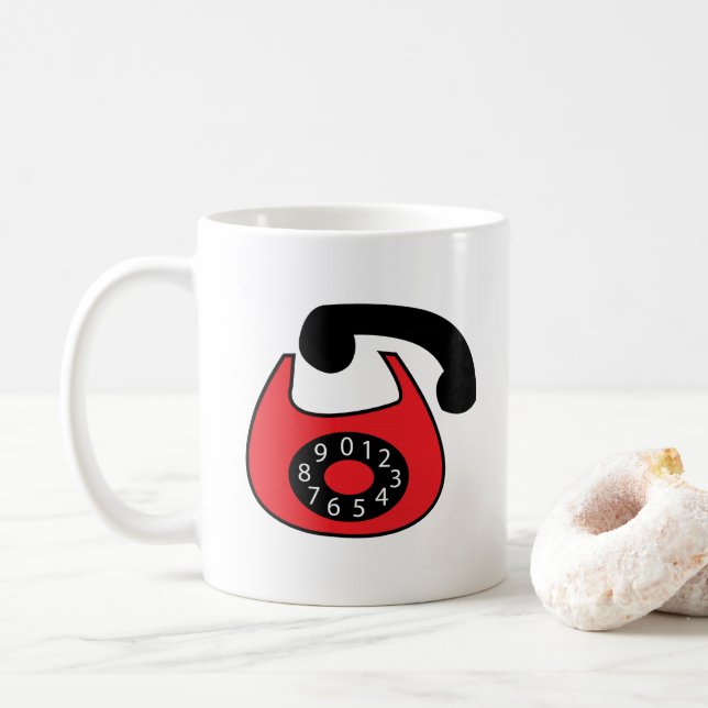 Caneca De Café Telefone Vermelho Preto Antigo Telefone  (Com Donut)
