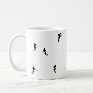 Caneca De Café Tema de esquiadores de esqui preto e branco modern