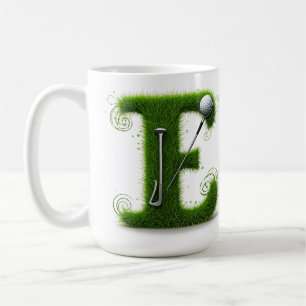 Caneca De Café Tema de Golfe com Letras em Grama, Bolas e Tacos