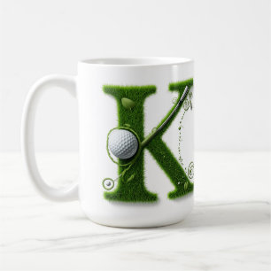 Caneca De Café Tema de Golfe de Letra de Grama com Bolas e Tacos