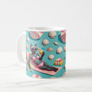 Caneca De Café Tema de praia para festa de amantes de gatos siame