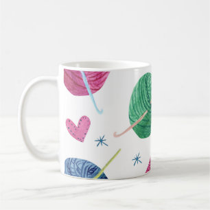 Caneca De Café Tema de tricô, padrão uniforme de aquarela.