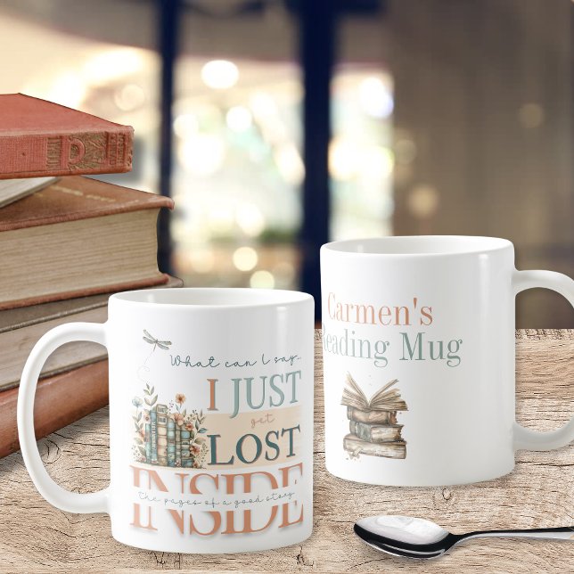 Caneca De Café Tema do Livro Romance Floral - Livro Personalizado (Unique bookish quote coffee mug for romance book lovers with personalized name and floral design)