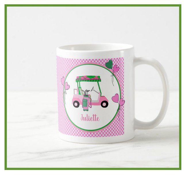 Caneca De Café Tema Rosa Divertido e Golfe Verde Personalizado (Criador carregado)