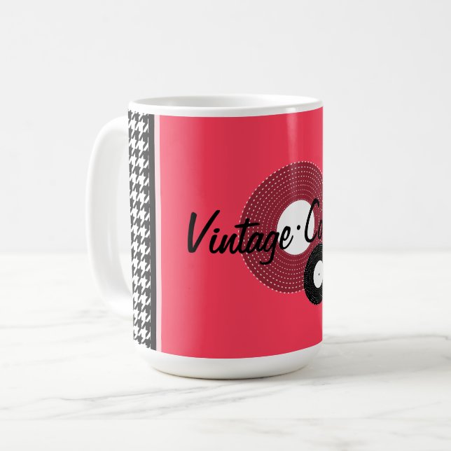 Caneca De Café Tema rosa, preto e branco dos anos 50 (Frente Esquerda)