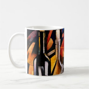 Caneca De Café Temas do vinho Cubismo: Garrafas e Uvas