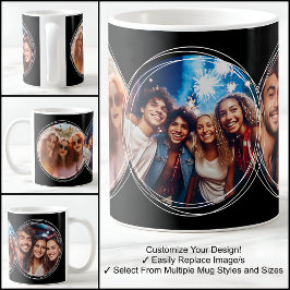 Caneca De Café Template 3 Colagem de Fotos Circulares Preto C00