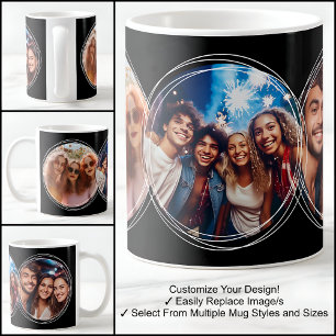 Caneca De Café Template 3 Colagem de Fotos Circulares Preto C00