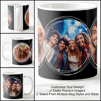 Caneca De Café Template 3 Colagem de Fotos Circulares Preto C00