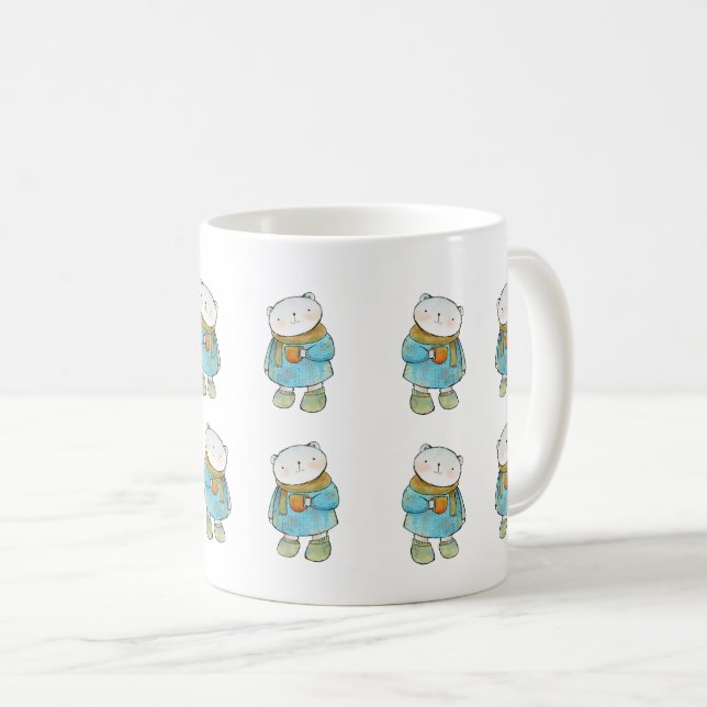 Caneca De Café Tempo do Chá com Urso Polar Justo - Vida Selvagem  (Frente Esquerda)