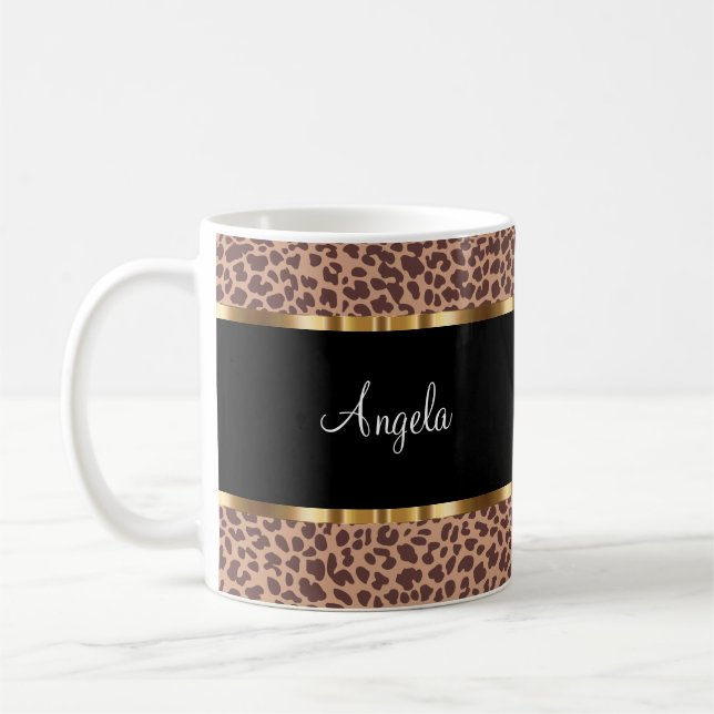 Caneca De Café Tendência Animal Imprime Monograma Café Mugs (Esquerda)