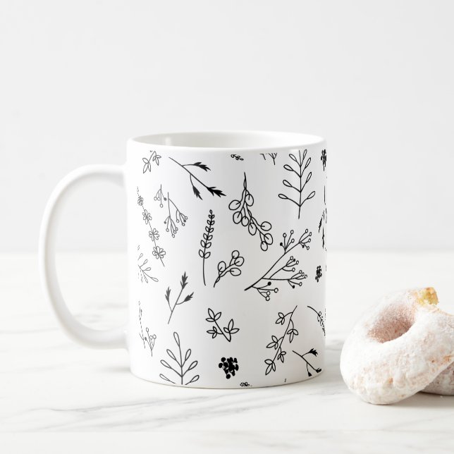 Caneca De Café Tendência Botânica Moderna Minimalista (Com Donut)