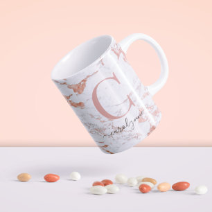 Caneca De Café Tendência Chic Rosa Gold Foil Monograma