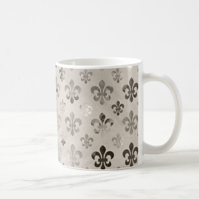 Caneca De Café Tendência - Cinza de prata aflita Fleur De Lis - P (Direita)