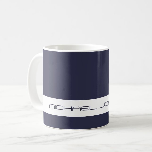 Caneca De Café Tendência Cor Marinho Azul - Nome Futurístico Mug (Frente Esquerda)