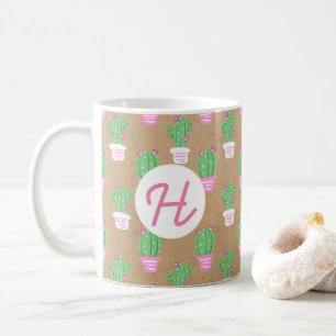Caneca De Café Tendência De Papel De Flor Rosa Cactus E Faux Kra