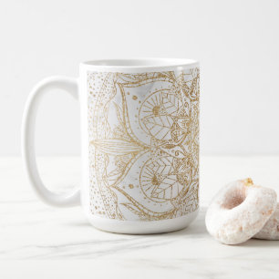 Caneca De Café Tendência Dourada Floral Mandala Marble Design