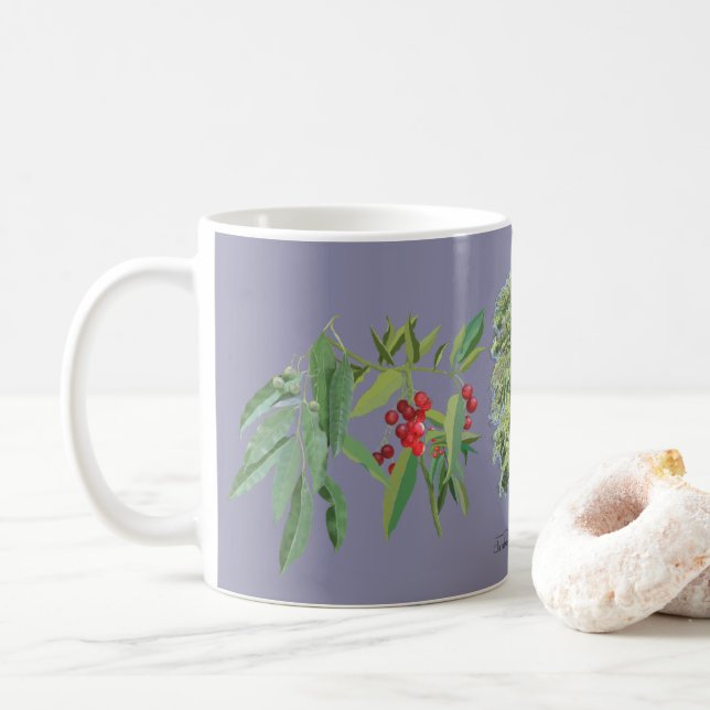 Caneca De Café Tendência ilustração botânica Claraíba lilás (Com Donut)