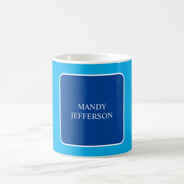 Caneca De Café Tendência Moderna Elegante Azul Simples Adicionar  (Centro)