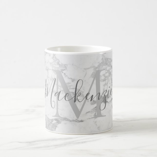 Caneca De Café Tendência Silver Foil Marble Monograma (Centro)