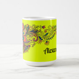 Caneca De Café Tendrilhos de Flor Poderosa Retro Borda 6 + seu te