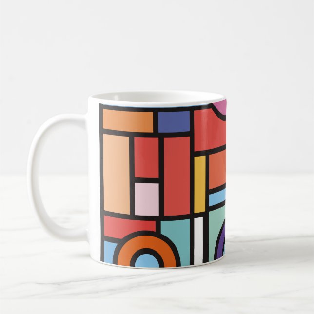 Caneca De Café Tendy geométrico memphis design. Ruas retrorreflec (Esquerda)