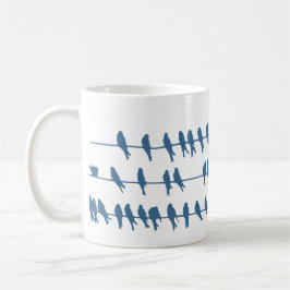 Caneca De Café Tendy marinho engole aves nos fios silhuetas