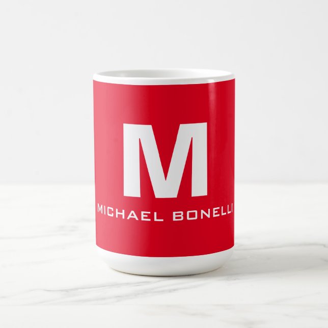 Caneca De Café Tendy na moda red monograma branco seu nome (Centro)
