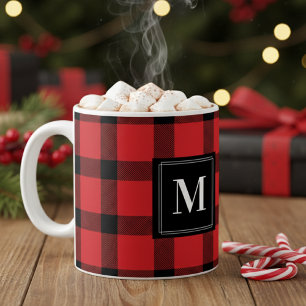 Caneca De Café Tendy Red e Black Buffalo Xadrez Monogramada