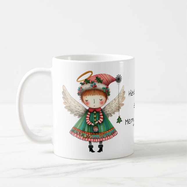Caneca De Café Tenha um anjo de Natal muito feliz (Esquerda)