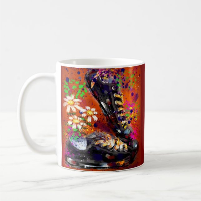 Caneca De Café Tênis e margaridas - Laranja impressionista Branco (Esquerda)