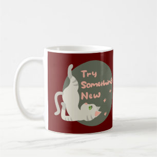 Caneca De Café Tente algo novo Kawaii White cat fazendo pose de i
