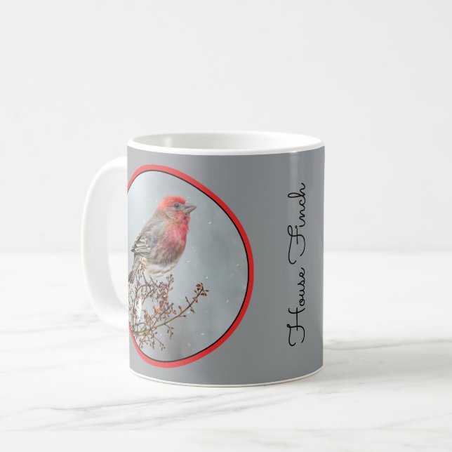 Caneca De Café Tentilhão Doméstico na Neve - Fotografia Original (Frente Esquerda)