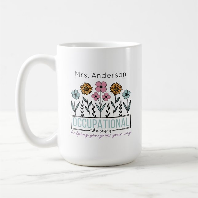 Caneca De Café Terapeuta Ocupacional Nome Professor de Wildflower (Esquerda)