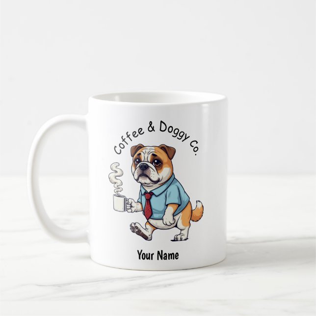 Caneca De Café Terno de Bulldog Engraçado Café  (Esquerda)
