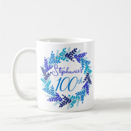 Caneca De Café Terra Azul do Monograma Elegante 100º Aniversário