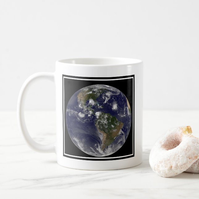 Caneca De Café Terra De cheio Mostrando Tempestades Tropicais No  (Com Donut)