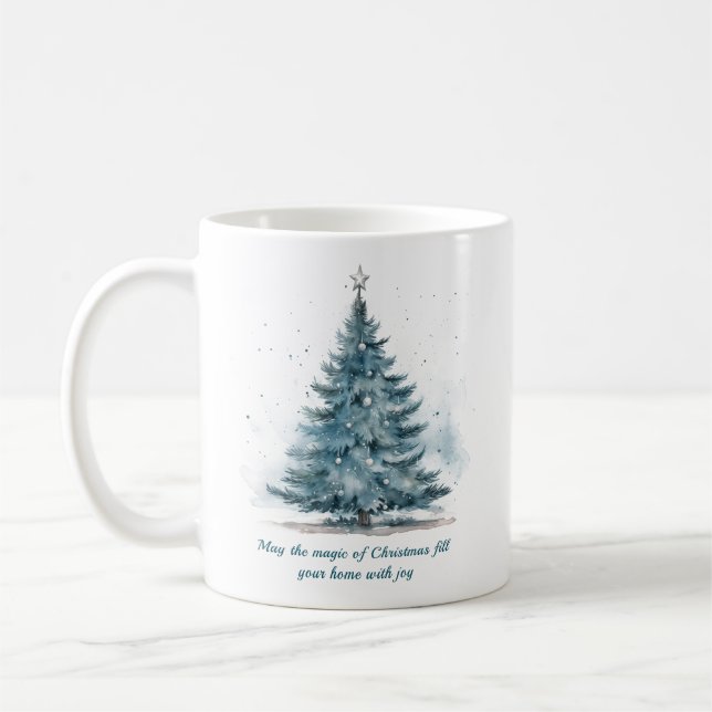Caneca De Café Terra Maravilha do Inverno Elegante Azul e Prata (Esquerda)