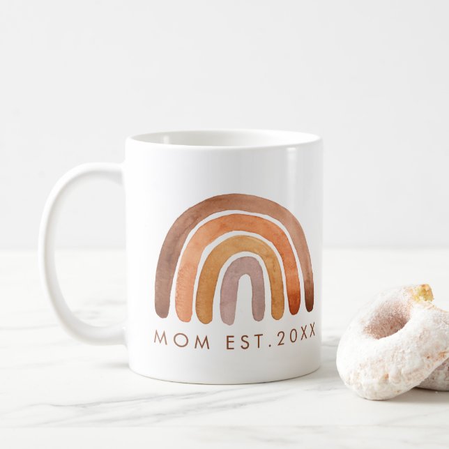 Caneca De Café Terra Tone Boho Rainbow Mãe (Com Donut)