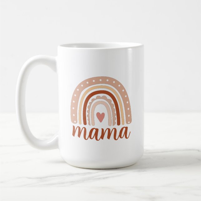 Caneca De Café Terra Tones Watercolor Rainbow Heart Mama (Esquerda)