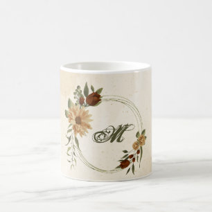 Caneca De Café terracota floral verde rústica
