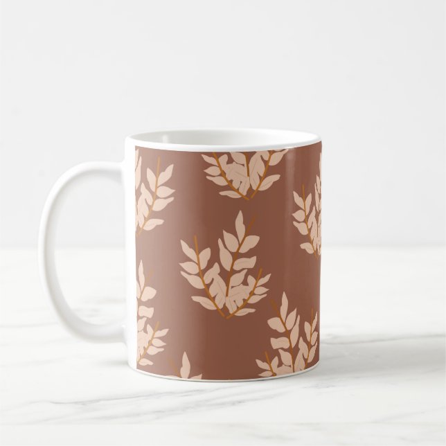 Caneca De Café Terracotta Deixa Padrão Floral Retro Chic Autumn (Esquerda)