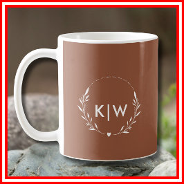 Caneca De Café Terracotta e Branco | Monograma de Iniciais Modern