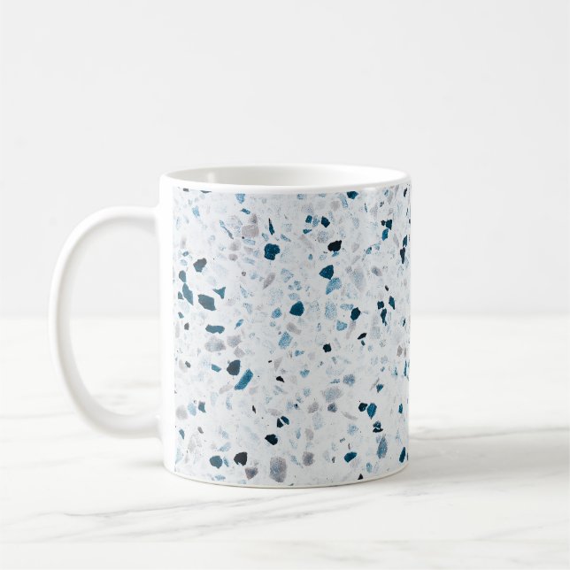 Caneca De Café Terrazzo Elegante Teal Blue Verde Cinza Retro (Esquerda)