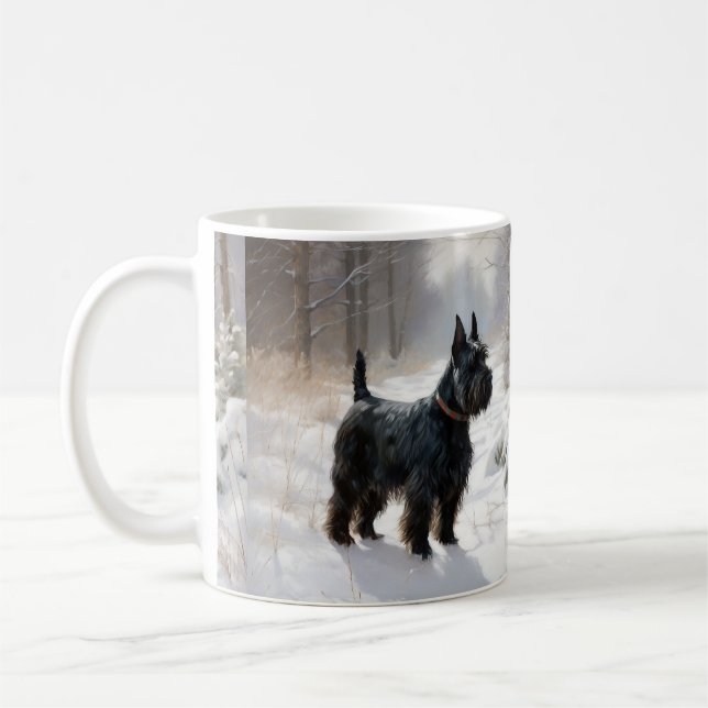 Caneca De Café Terrier Escocês Deixe Nevar Natal (Esquerda)
